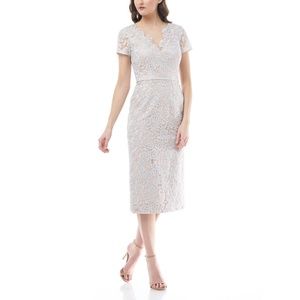 JS Collections Illusion Lace V-Neck Embroidered Sheath Dress